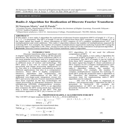 Radix-3 Algorithm for Realization of Discrete Fourier Transform