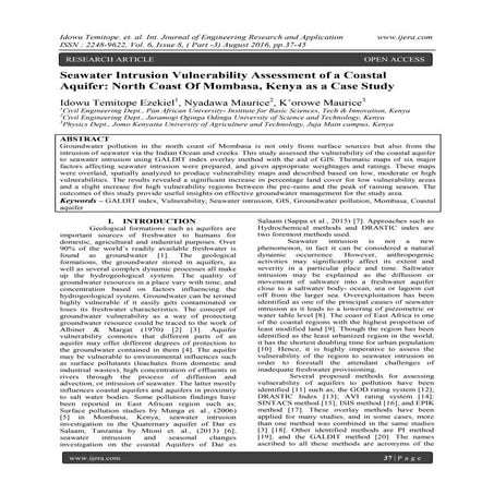 Seawater Intrusion Vulnerability Assessment of a Coastal Aquifer: North Coast...