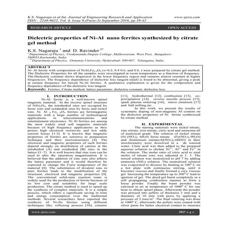 Dielectric properties of Ni-Al nano ferrites synthesized by citrate gel method