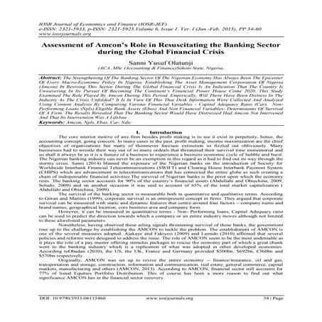 Assessment of Amcon’s Role in Resuscitating the Banking Sector during the Glo...