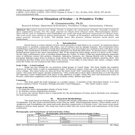 Present Situation of Irular - A Primitive Tribe | PDF