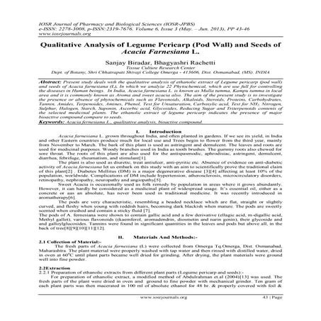 Qualitative Analysis of Legume Pericarp (Pod Wall) and Seeds of Acacia Farnes...