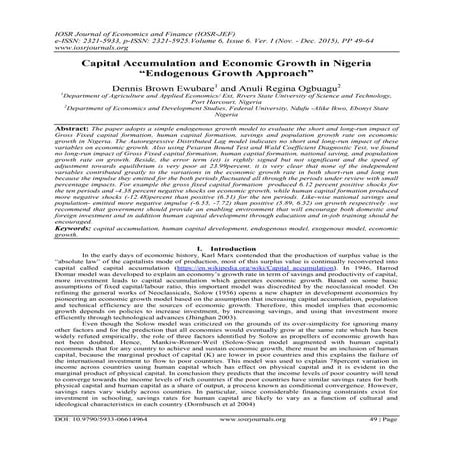 Capital Accumulation and Economic Growth in Nigeria “Endogenous Growth ...
