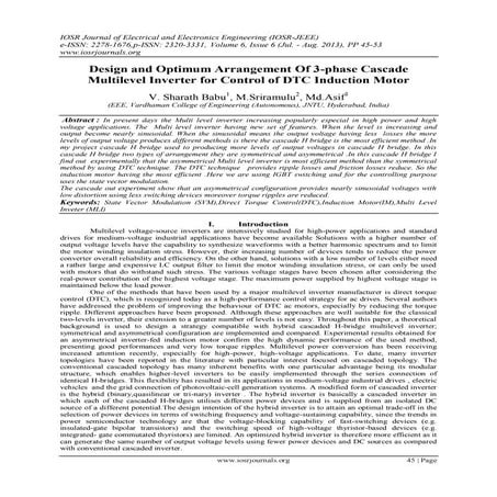 Design and Optimum Arrangement Of 3-phase Cascade Multilevel Inverter for Con...