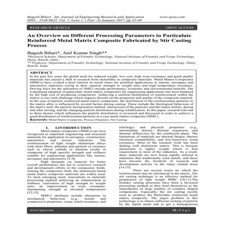 An Overview on Different Processing Parameters in Particulate Reinforced Meta...