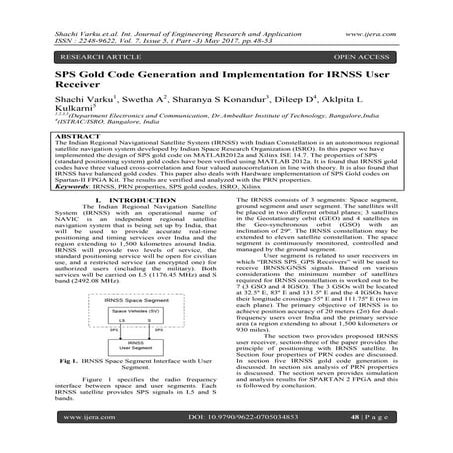 SPS Gold Code Generation and Implementation for IRNSS User Receiver