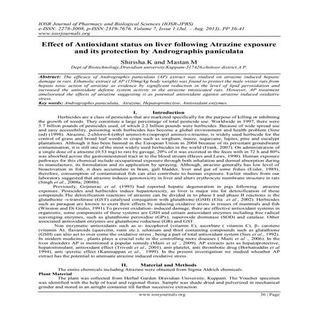 Effect of Antioxidant status on liver following Atrazine exposure and its pro...