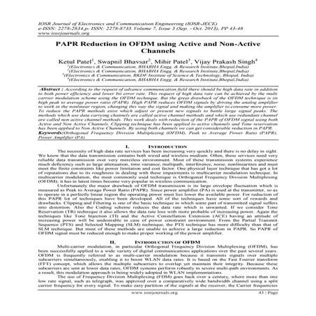 PAPR Reduction in OFDM using Active and Non-Active Channels