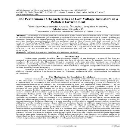 The Performance Characteristics of Low Voltage Insulators in a Polluted Envir...