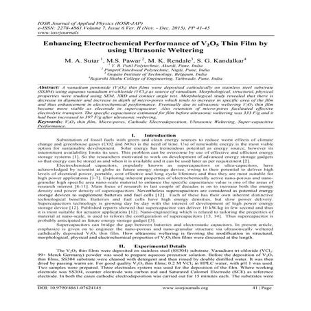 Enhancing Electrochemical Performance of V2O5 Thin Film by using Ultrasonic W...