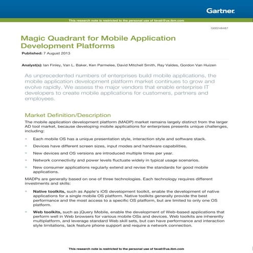 G08.2013 magic quadrant for mobile application development platforms