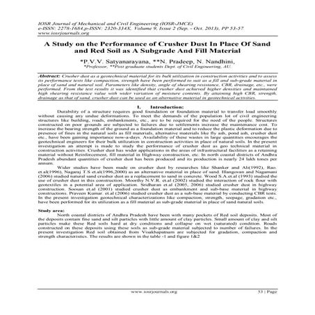 A Study on the Performance of Crusher Dust In Place Of Sand and Red Soil as A...