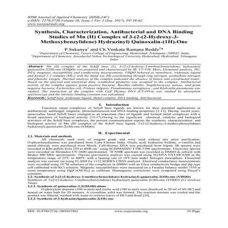 Synthesis, Characterization, Antibacterial and DNA Binding Studies of Mn (II)...