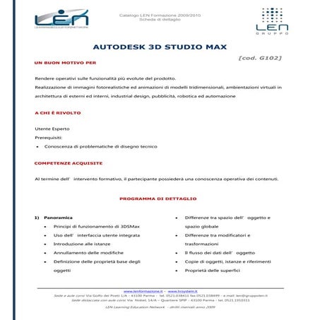 Autodesk 3d studio max - Scheda corso LEN