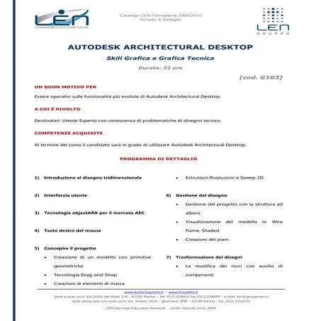 Autodesk architectural desktop - Scheda corso LEN