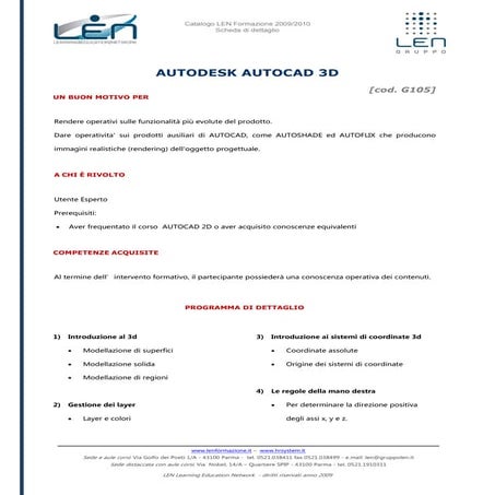 Autodesk autocad 3d - Scheda corso LEN