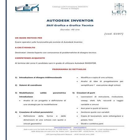 Autodesk inventor - Scheda corso LEN