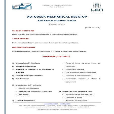 Autodesk mechanical desktop - Scheda corso LEN