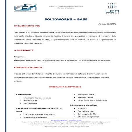 Solidworks base - Scheda corso LEN