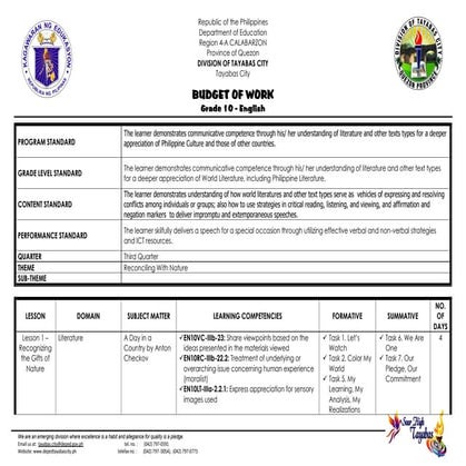 G10 english budget of work 3rd quarter