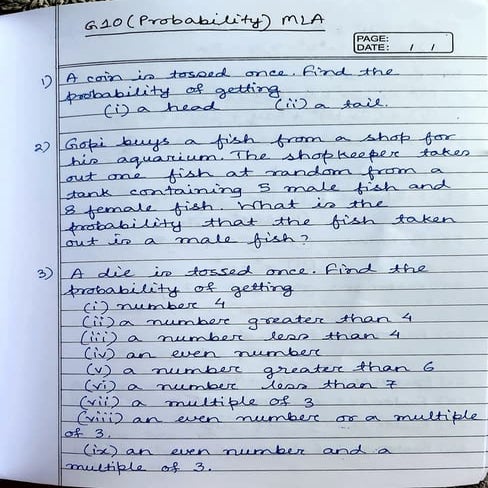 ICSE Grade 10 Mathematics Probability Worksheet (MLA) | PDF