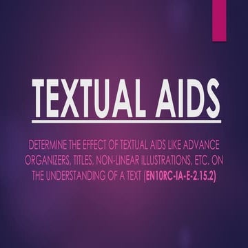G10 TEXTUAL AIDS Determine the effect of textual aids like advance organizers...