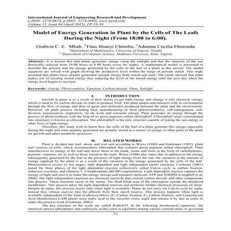 Model of Energy Generation in Plant by the Cells of The Leafs During the Nigh...
