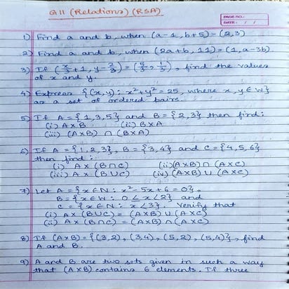 CBSE Grade 11 Mathematics Ch 2 Relations Worksheet (RSA)