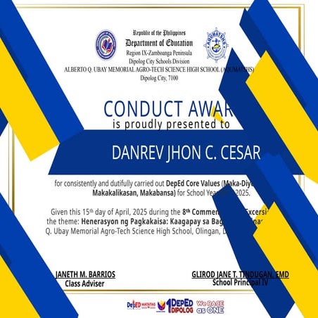 G12 CONDUCT AWARD certificate of recognaton | PDF