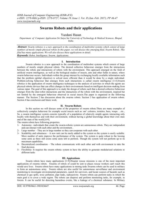 Swarms Robots and their applications