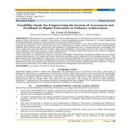 Feasibility Study for Empowering the System of Assessment and Feedback in Hig...