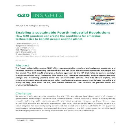 Enabling a sustainable Fourth Industrial Revolution: How G20 countries can cr...