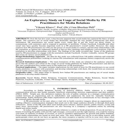 An Exploratory Study on Usage of Social Media by PR Practitioners for Media Relations