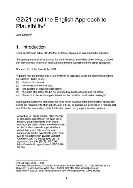 Notes on Plausibility - A Review of the English and EPO Cases