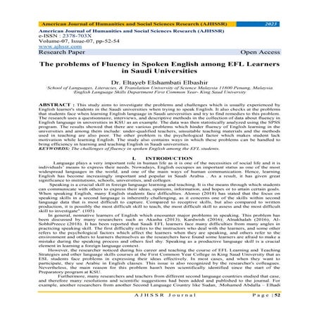 The problems of Fluency in Spoken English among EFL Learners in Saudi Univers...
