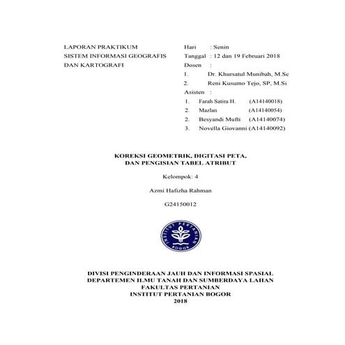 Koreksi Geometrik, Digitasi Peta dan Pengisian Tabel Atribute