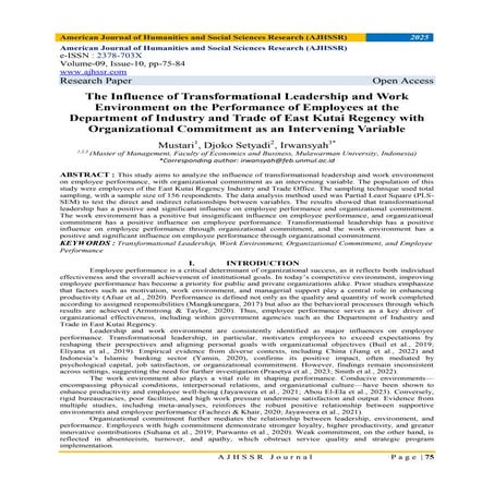 The Influence of Transformational Leadership and Work Environment on the Perf...