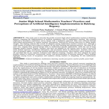 Junior High School Mathematics Teachers’ Practices and Perceptions of ...