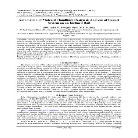 Automation of Material Handling: Design & Analysis of Bucket System on an Inc...