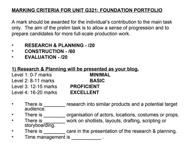 Marking criteria master thesis