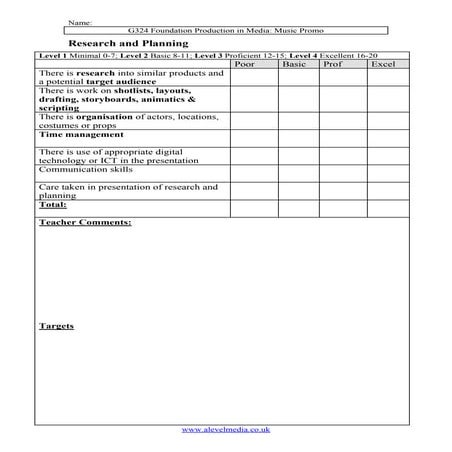 G324 advanced portfolio media production assessment grid