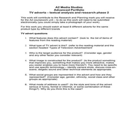 Print advert analysis template | DOCX