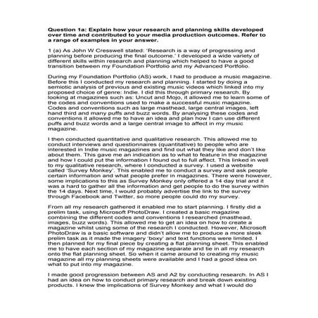 G325 1a - Question 1a: Explain how your research and planning skills develope...