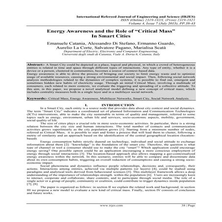 Energy Awareness and the Role of “Critical Mass” In Smart Cities