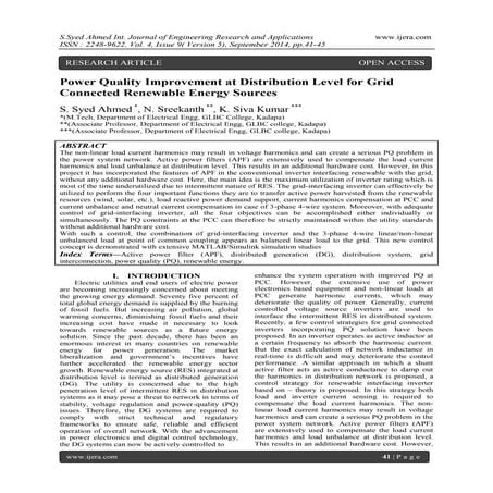 Power Quality Improvement at Distribution Level for Grid Connected Renewable ...