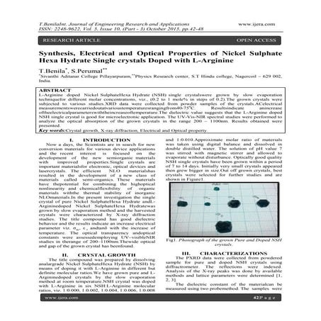 Synthesis, Electrical and Optical Properties of Nickel Sulphate Hexa Hydrate ...
