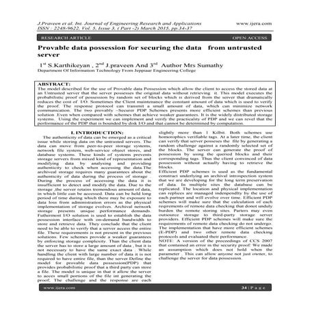 Provable data possession for securing the data from untrusted server