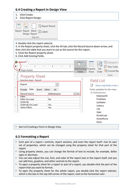 6.4 Creating a Report in Design View