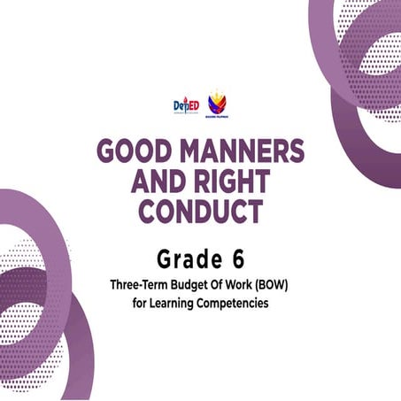 Grade 3 GMRC Three-Term Budget of Work: Developing Good Manners and ...