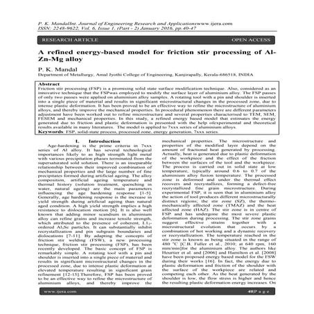 A refined energy-based model for friction stir processing of Al- Zn-Mg alloy